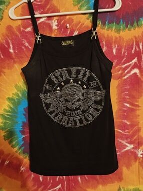 Black Studded Skull Tank Top